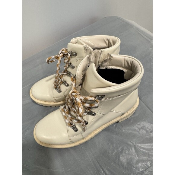 Blondo Waterproof Ankle Boots Cream Leather Lug Sole Lace Up Zip Women’s 6W - Picture 3 of 9